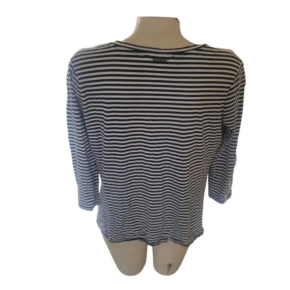 Michael Kors Striped‎ Long-Sleeve Top With Crochet Details Womens XL